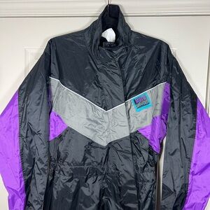 Vintage 1990s Black and Purple Windbreaker Snowsuit